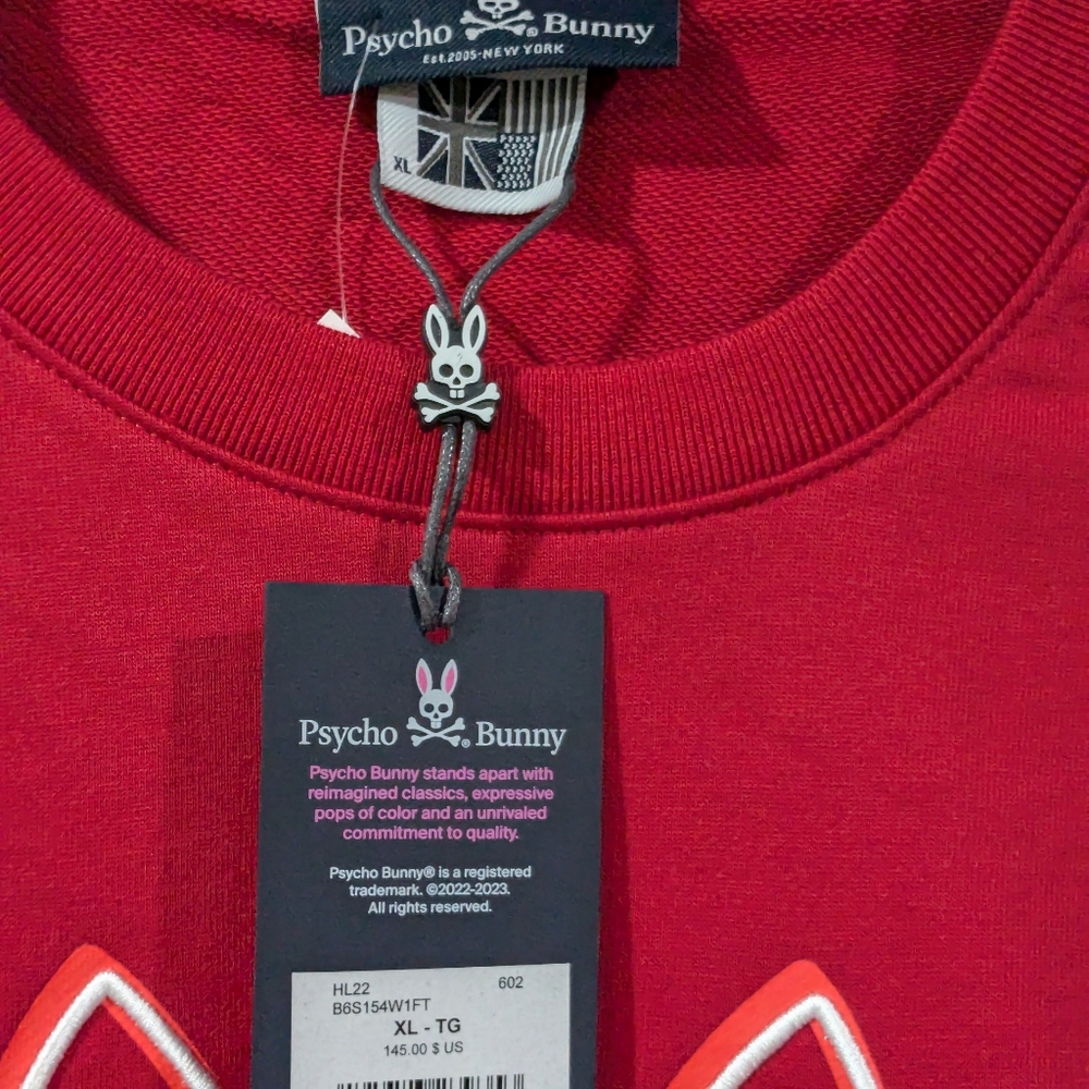 Psycho Bunny Dixon Red Men's Crew Neck Sweatshirt B6S154R1FT-MULW Size XL - Picture 3 of 6